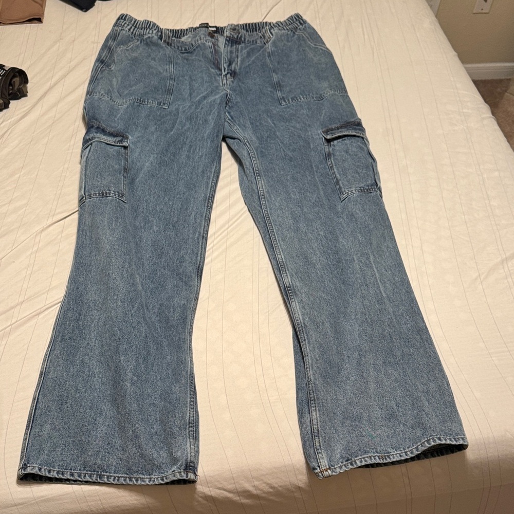 Fashion Nova Light Blue Flare Cargo Jeans